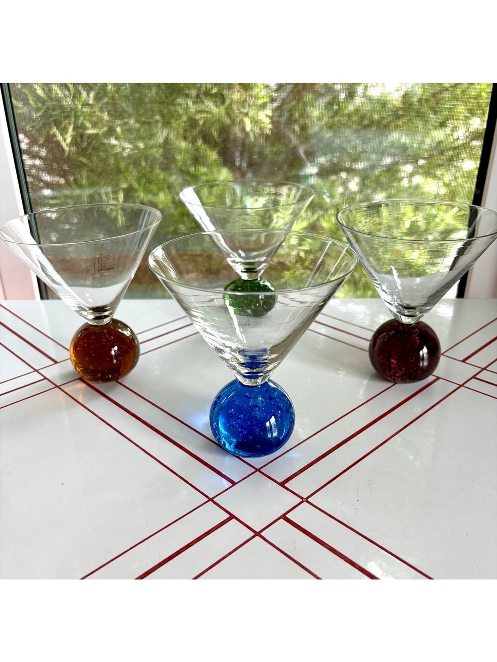 Vintage Circleware Fireball Martini Glasses Set of 4 Color Ball Base 10 oz